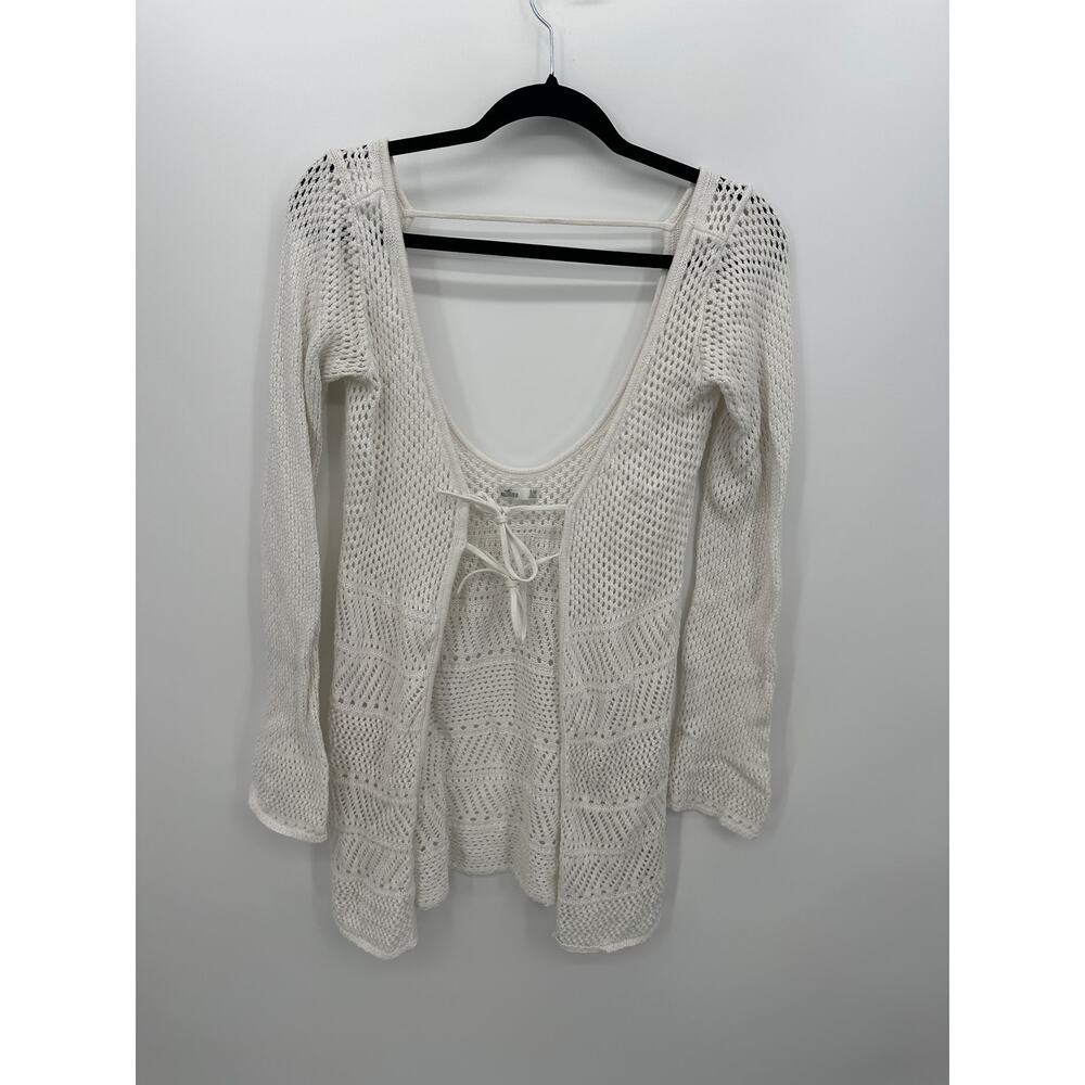 Hollister Womens White Crotchet Tie Front Cardigan Size S/M Festival Boho Hippie